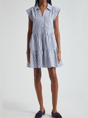 Veronica Beard Trisha Stripe Cotton Shirtdress Lined Mini Dress Summer Womens L